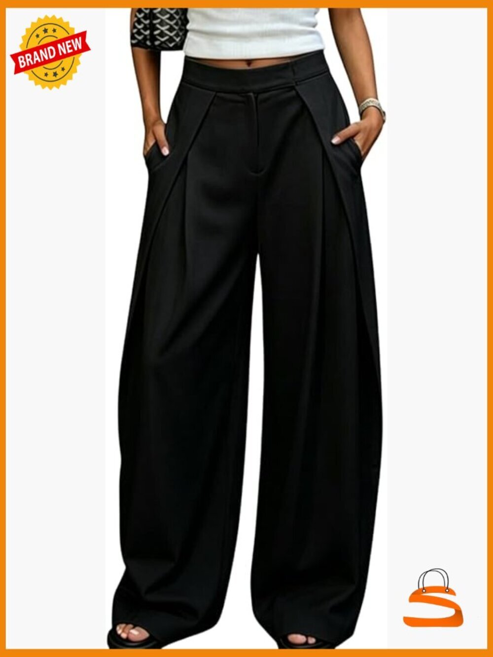 High Waisted Wide Leg Pleated Dress Pants with Pockets Work Casual
